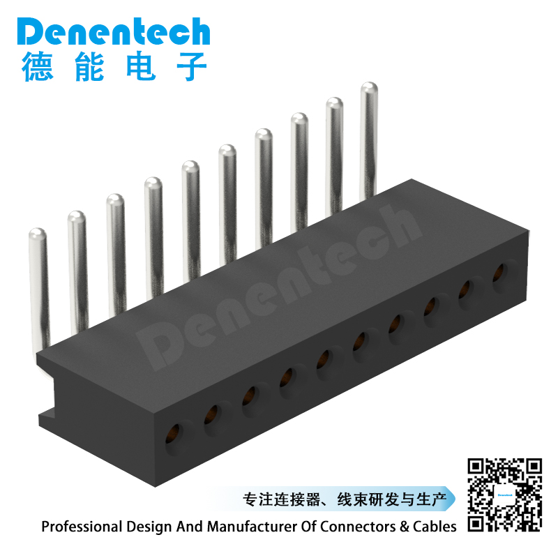 Denentech 工厂畅销1.27MM圆P排母H4.10xW2.20单排90度圆孔排母插件